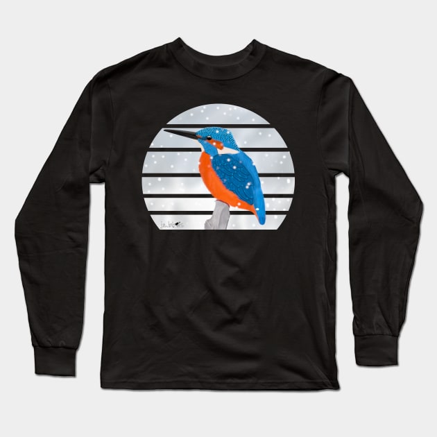 Kingfisher Winter Snow Bird Watching Birding Ornithologist Gift Long Sleeve T-Shirt by jzbirds